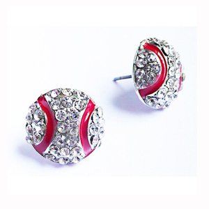 Baseball Sports Stud Earrings -‎ Rhinestone Crystal Bling, Athletic Fashion